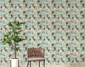 Vintage Botanical Garden Wallpaper Mural for Walls – Floral Leaf Pattern in Green