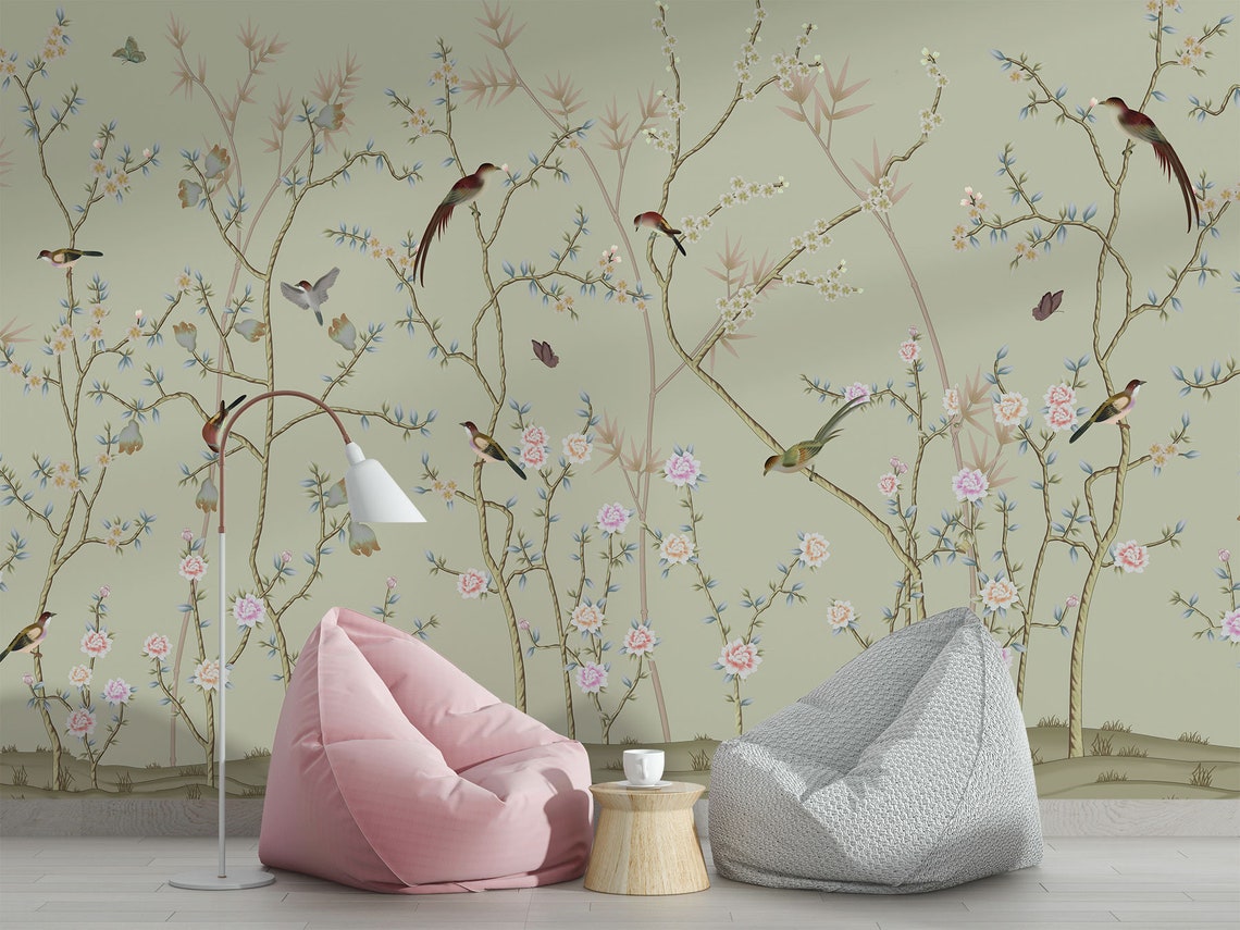 Flower and Bird Wallpaper Murals by welovewallz | Etsy