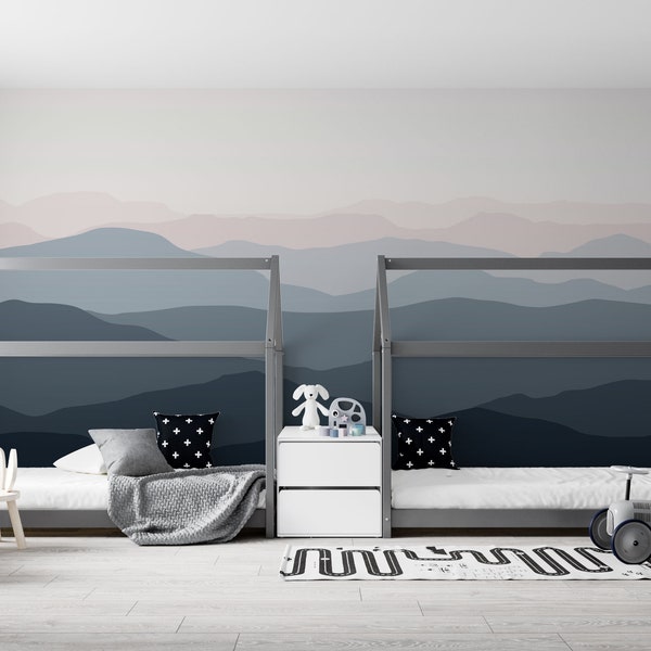 Nature Mountain Landscape Wallpaper, Vector Mountain Peel and Stick, Self Adhesive, Wallpaper Murals by welovewallz