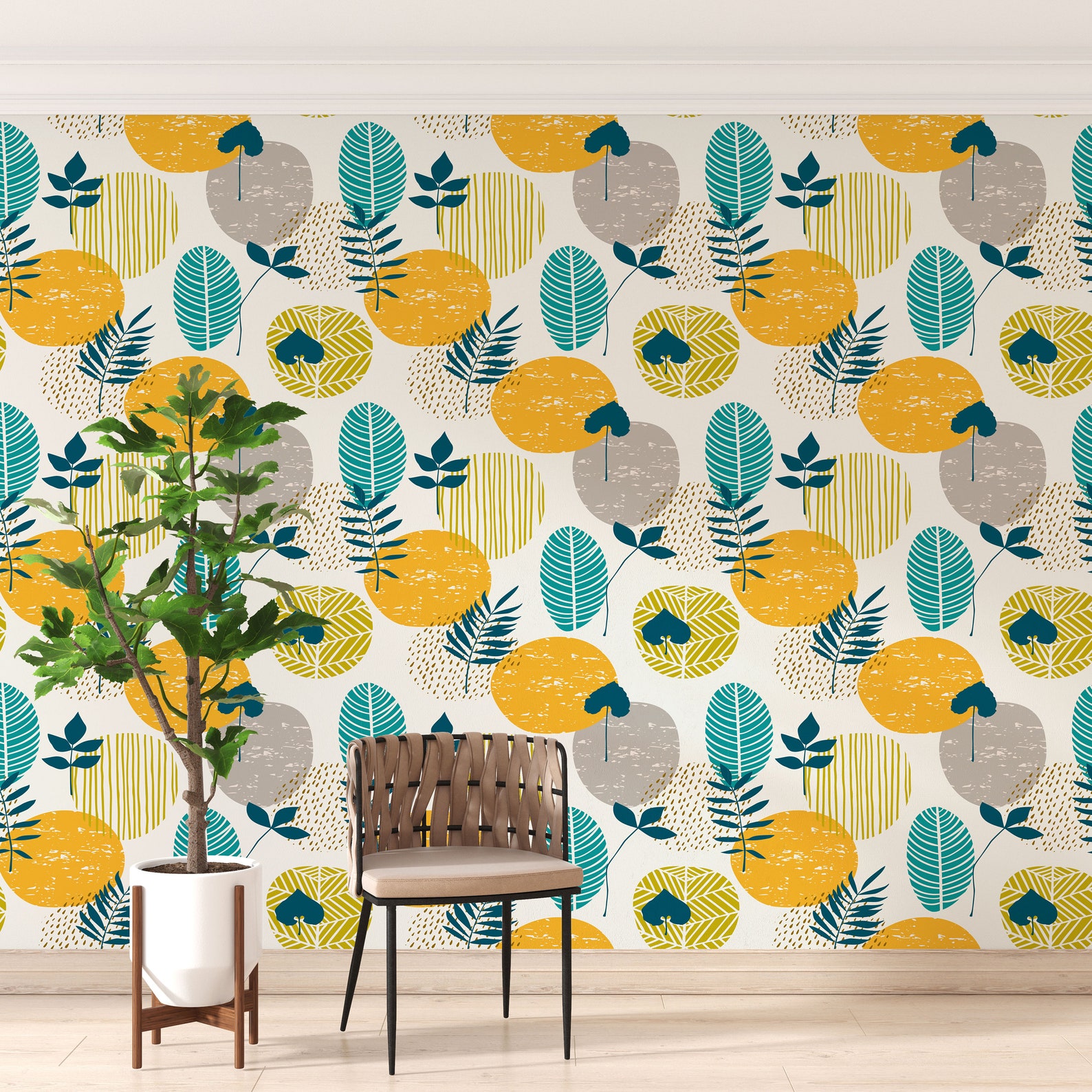 Abstract Leaves Kitchen Wallpaper Self Adhesive Wallpaper Etsy