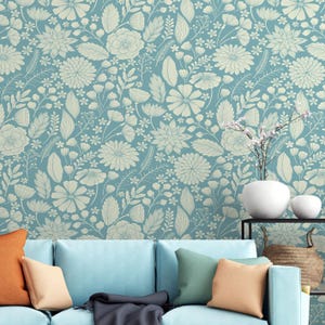 Vintage Blue Floral Wallpaper Pattern – Elegant Botanical Wallpaper for Walls