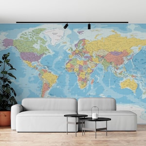 World Map Wallpaper, Political Map Peel and Stick, Self Adhesive, Wallpaper Murals by welovewallz