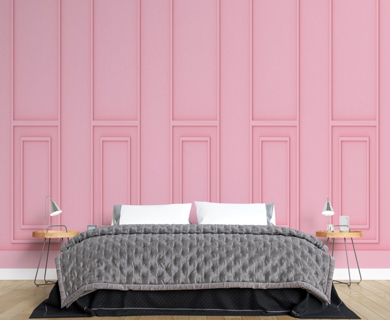Luxury Sweet Soft Pink Classical Wood Wall, Removable Wallpaper Murals by welovewallz image 3
