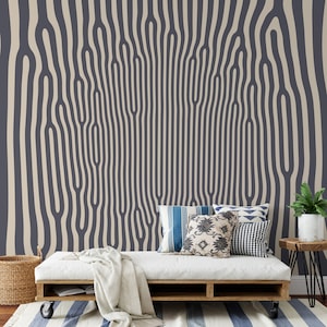 Psychedelic Wall Mural with Wavy Abstract Lines for Modern Home Decor