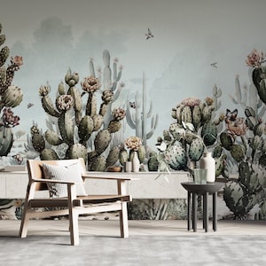 Carta da parati murale con giardino di cactus - Carta da parati con cactus del deserto per il soggiorno