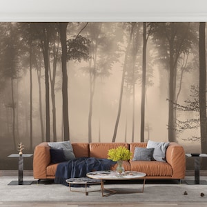 Foggy Forest Wallpaper, Woods in a misty day, Removable Wallpaper, peel and stick Murals by welovewallz