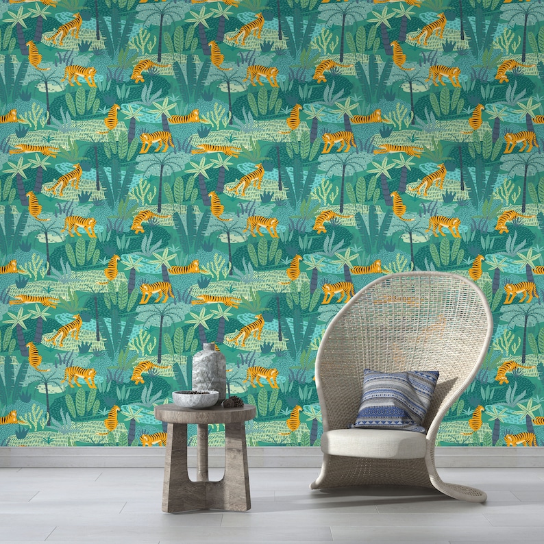 Exotic Pattern With Tigers in the Jungle Self Adhesive - Etsy