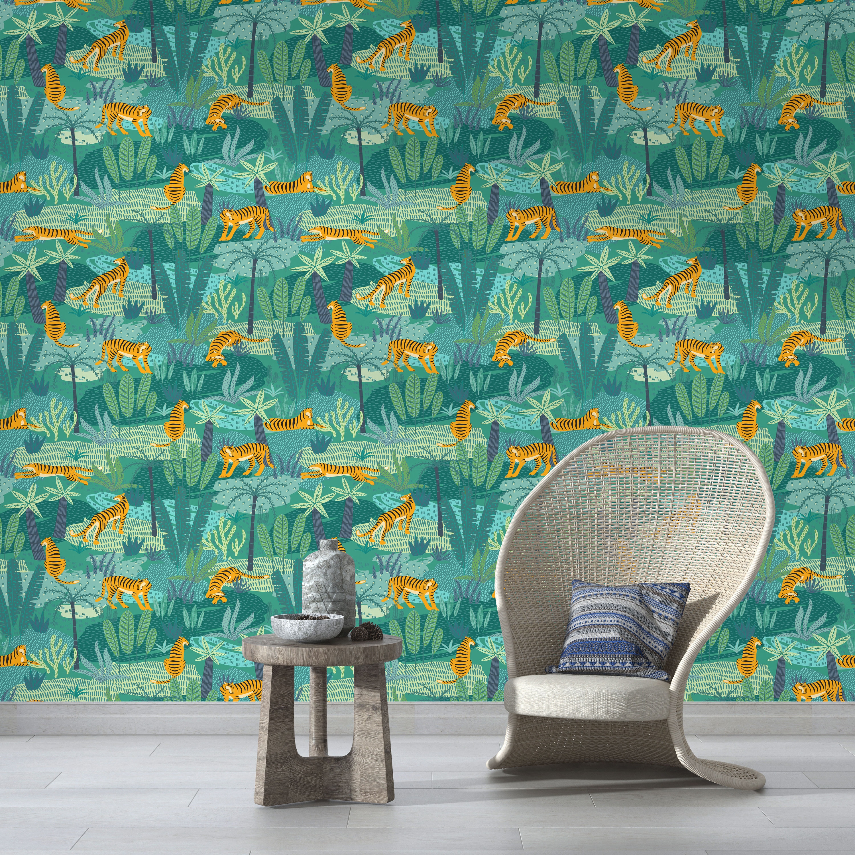 Exotic Pattern With Tigers in the Jungle Self Adhesive | Etsy