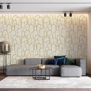 Elegant Art Deco Archway Wallpaper with Gold Accents