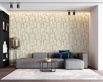 Elegant Art Deco Archway Wallpaper with Gold Accents