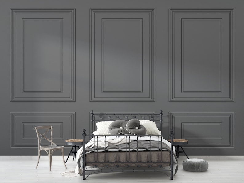 Modern textured black wallpaper with raised panel effect