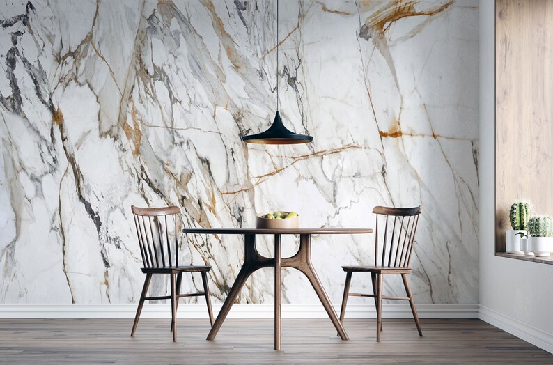 White Marble Wallpaper Stone Texture Peel and Stick Self Etsy