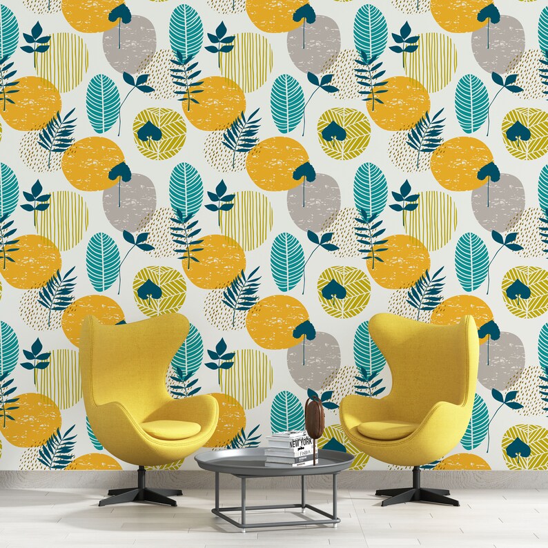 Abstract Leaves Kitchen Wallpaper Self Adhesive Wallpaper Etsy