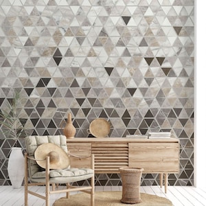 Modern Sepia Triangle Tile Wallpaper Mural – Geometric Marble Pattern Wall Decor for Office