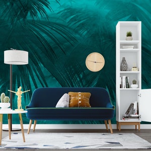Dark Green Turquoise Feather Texture Wallpaper Vintage Style Wall Mural for Home Decor