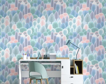 Pastel Woodland Forest Wallpaper - Kids Room Mural - Peel & Stick