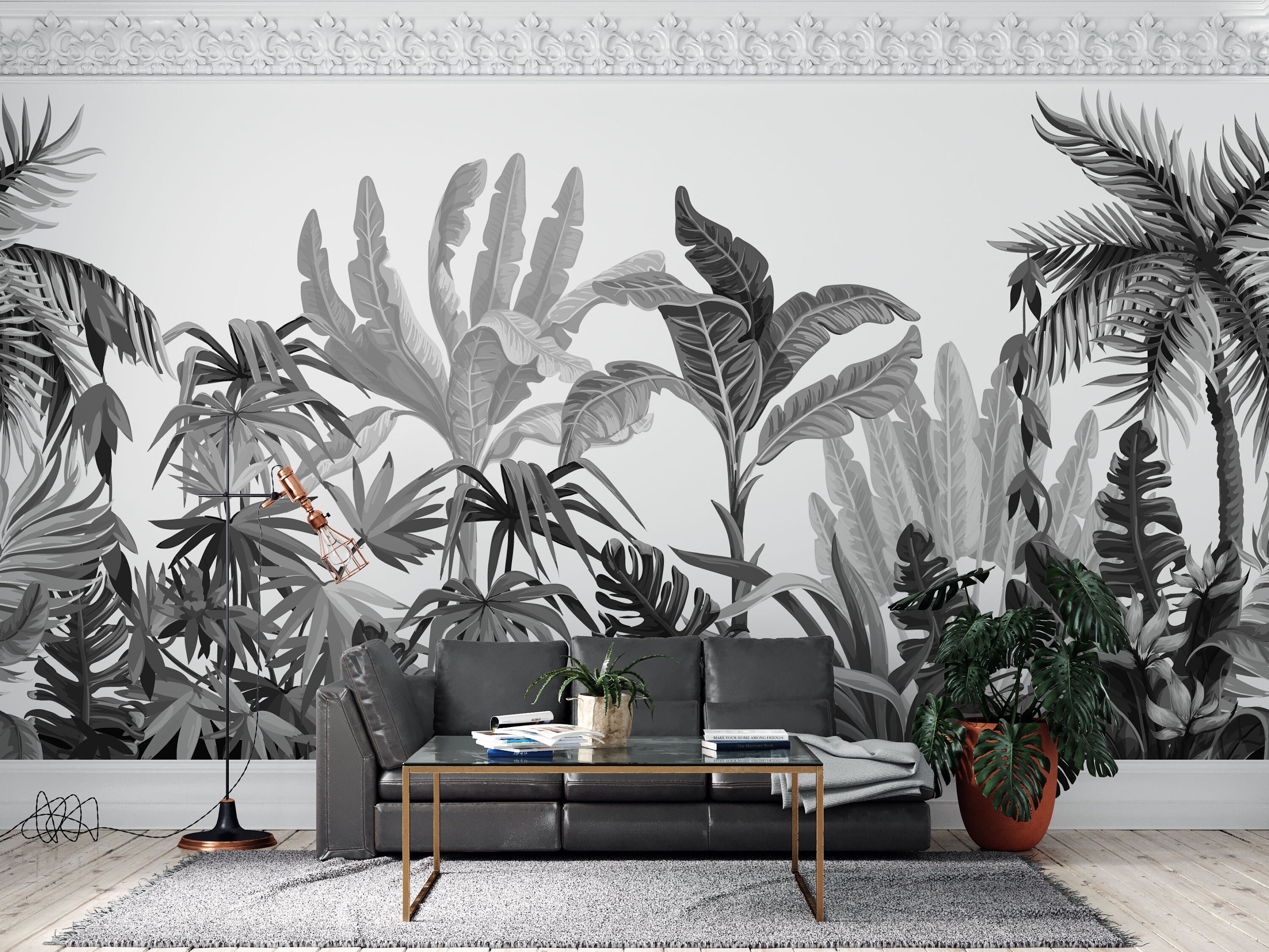 Monochrome Jungle Tree Wallpaper Black and White Natural - Etsy