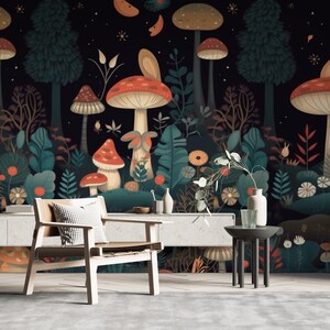Mushroom Garden Wallpaper Mural for Walls - Etsy