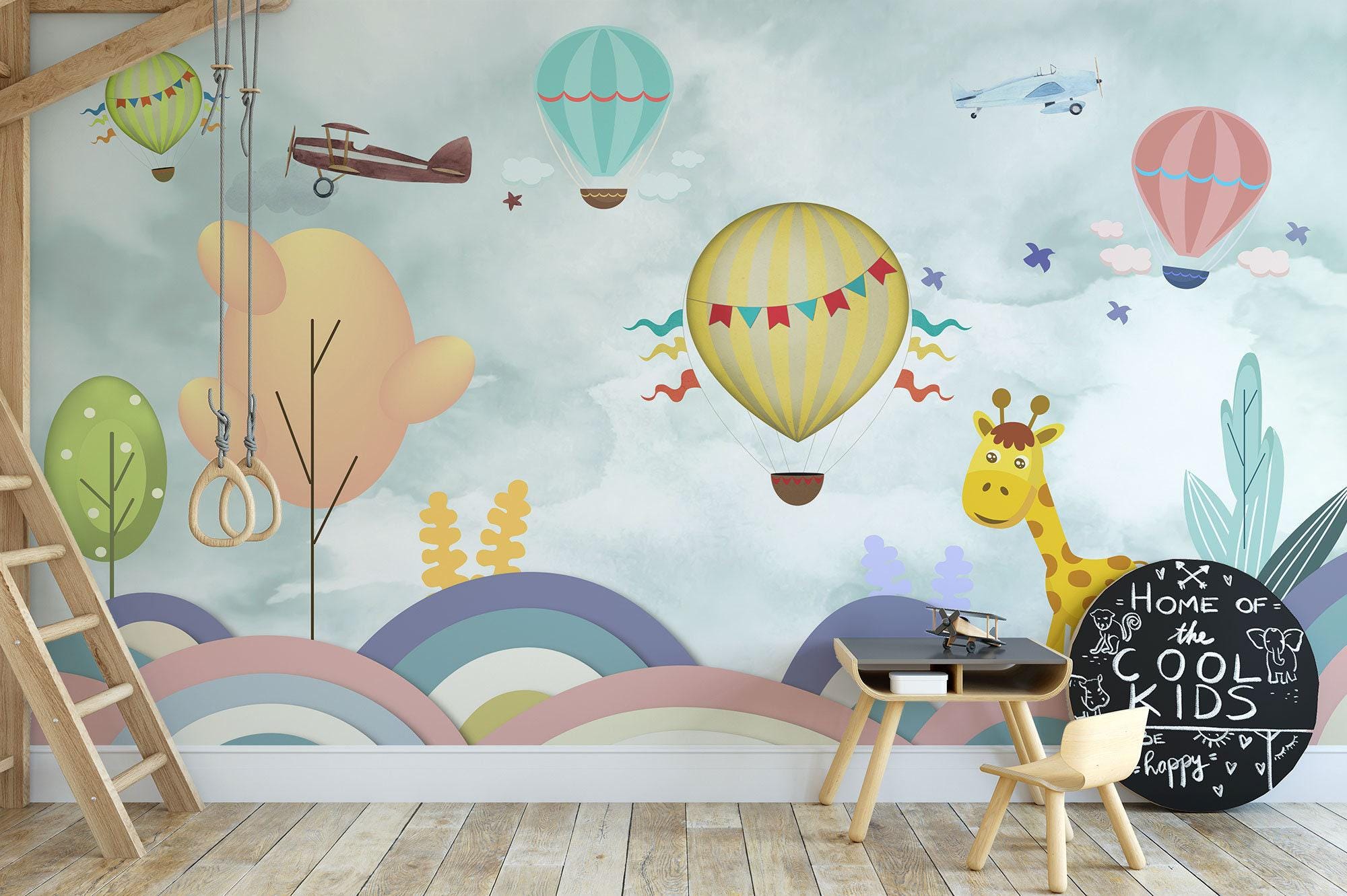 Kids Room Peel and Stick Wallpaper: Nursery Decor, Hot Air Balloons - Etsy