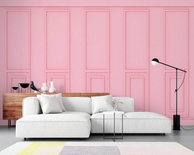 Luxury Sweet Soft Pink Classical Wood Wall, Removable Wallpaper Murals by welovewallz image 2