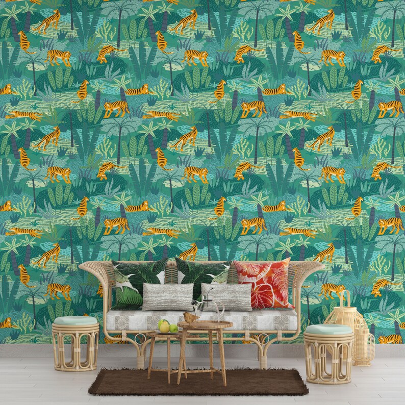 Exotic Pattern With Tigers in the Jungle Self Adhesive - Etsy