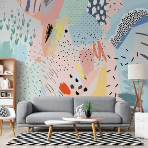 Abstract Art Wallpaper Mural – Colorful Modern Geometric Wall Decor for Living Room & Bedroom
