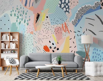 Abstract Art Wallpaper Mural – Colorful Modern Geometric Wall Decor for Living Room & Bedroom
