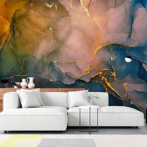 Peel and Stick Self Adhesive, Art Wallpaper, Abstract Multicolored Marble Texture, Bedroom Wallpaper Murals by welovewallz