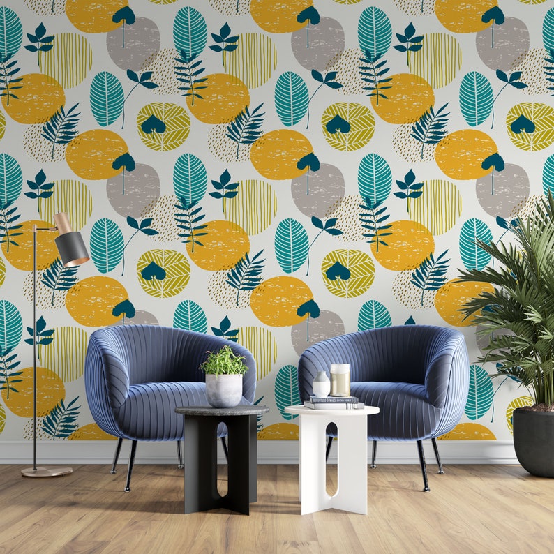 Abstract Leaves Kitchen Wallpaper Self Adhesive Wallpaper Etsy