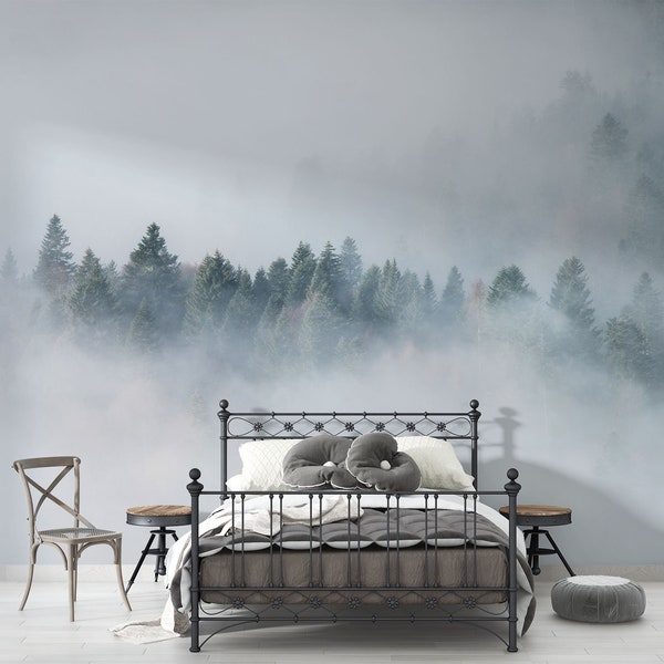 Foggy Forest Wallpaper, Removable Wallpaper, peel and stick Murals by welovewallz