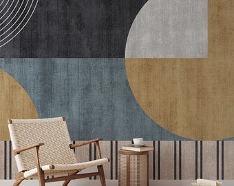 Mural de papel pintado geométrico retro abstracto para paredes, decoración de arte moderno