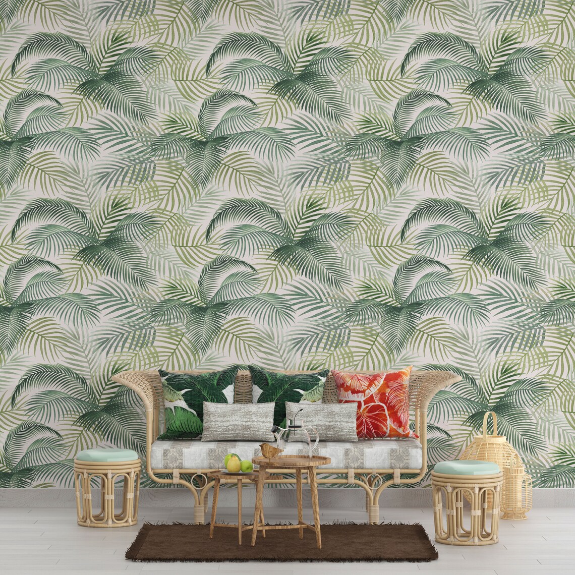 Palm Leaves Bedroom Wallpaper Wallpaper Self Adhesive Etsy