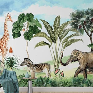 Tropical Animal Forest Wallpaper: Peel and Stick Removable Wall Mural