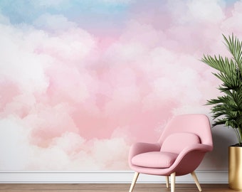 Soft Pastel Sky Mural Wallpaper for Walls Calm Clouds Wall Art Nursery Decor