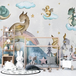 Whimsical Dragon Nursery Wall Mural Kids Room Decor