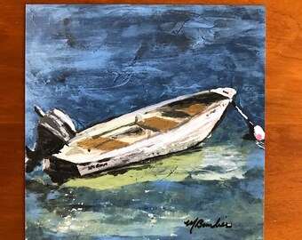 Art Print of "The Skiff" --5 inches by 5 inches.  High quality art print--matte finish.