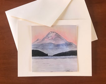 Mount Rainier--card with watercolor print of original painting by the artist.  Free Shipping-Limited Time Offer!