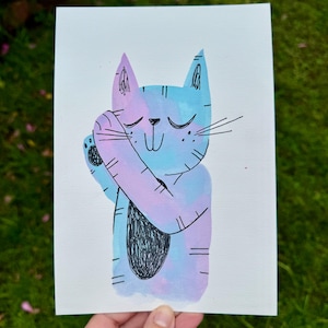 Sleeping Cat | Original Artwork | Gouache & Pen on Paper