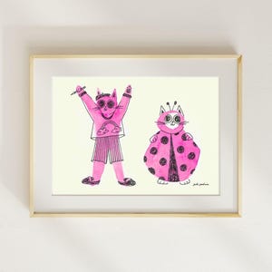 Pink Cats Wall Art – Printable Cat Illustration for Nursery, Playroom or Home – Digital Download A4 A3 – Fun Whimsical Decor