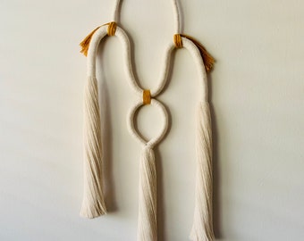 Large Wall Hanging, Minimalist Accent, Long Tassel Wall Art Sculpture, Fiber Art, Recycled Cotton Rope Knot Art- Sue