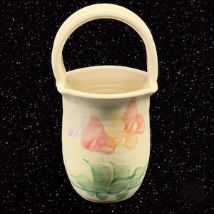Vintage Studio Cheri Platter Pottery Tullips Handled Basket Vase 8.5”T 4.5”W