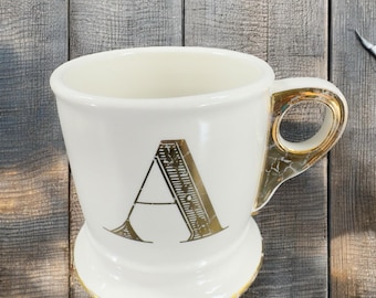 Anthropologie Letter A Initial Gold Monogram White Coffee Mug Cup Ceramic Mug