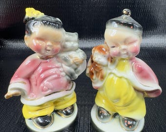 Josef Originals Wee Ling Chinese Girl With Cat And Boy With Dog Figurine Set 2