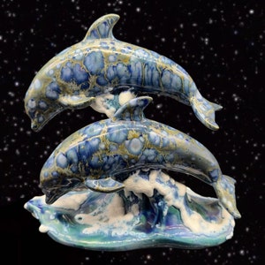 Large Ceramic Dolphin Sculpture On Waves Mb Designs Usa Textured Sculpture Vtg