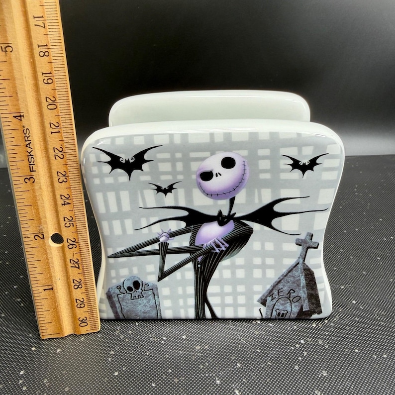 Disney Nightmare Before Christmas Jack & Sally Ceramic Napkin Holder Graveyard image 2