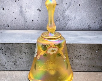 Fenton Glass Hand Painted 50Th Anniversary Iridescent Yellow