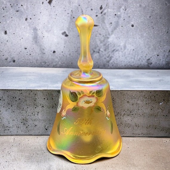 Fenton Glass Hand Painted 50Th Anniversary Iridescent Yellow