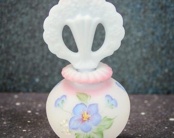 Fenton Blue Burmese Limited Edition Perfume Bottle Hand Painted Hibiscus Flower