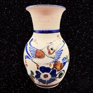 Vintage Talavera Puebla Mexican Pottery Vase Pot Toucan Bird Painted 8”T 4”W