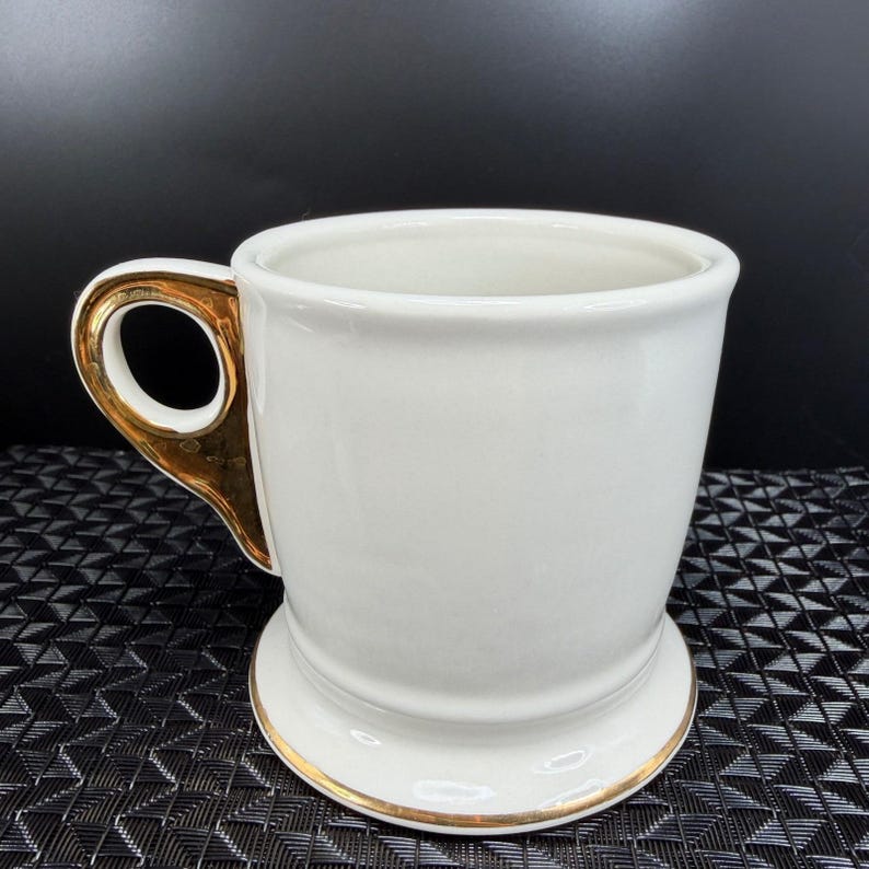 Anthropologie Monogram Initial F Mug White Gold Metallic Coffee Cup Pedestal Cup afbeelding 7